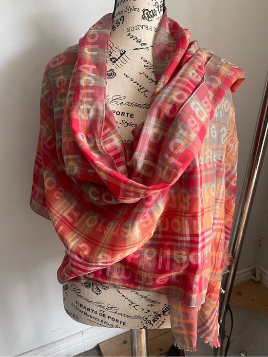 Acne Studios Accessories - Acne Studios Plaid Logo Scarf in Pink and Orange